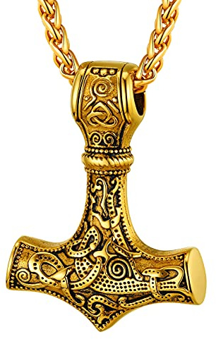 PROSTEEL Colgante Thor Martillo Viking Nordico con Nudos de Trinidad, Colgante Hacha Charm Vikingo con Collar Espiga 55cm