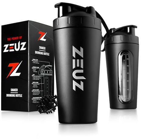 ZEUZ Edelstahl Protein Shaker Becher - Sport, Fitness, CrossFit & Training Bottle - Eiweiß-, Smoothie- & Proteinshaker - BPA-Frei - 700 ml - Matschwarz