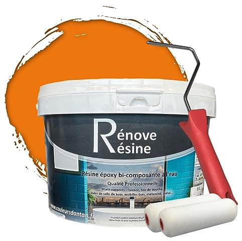 COULEURS D ANTAN Peinture Résine multisupport Intérieur pour Faïence, Carrelage, Douche, Baignoire 5m² - RAL 2000 Orangé jaune + Kit d'application OFFERT