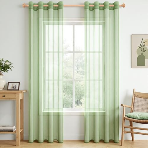 CUTEWIND Schlafzimmer Gardinen und Vorhänge Wohnzimmer Grün Transparent Ösenschal 2er Set 225 cm lang 140 cm Breit, Voile Gardinen mit Ösen Kinderzimmer Curtains Living Room