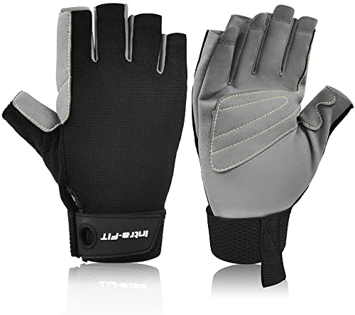 Intra-FIT Kletterhandschuhe Half-Finger/Fingerhandschuhe Kunstleder Abriebschutz Kletter-Sporthandschuhe Seilhandschuhe für Abseilen, Bergsteigen, Abenteuer, Rettung