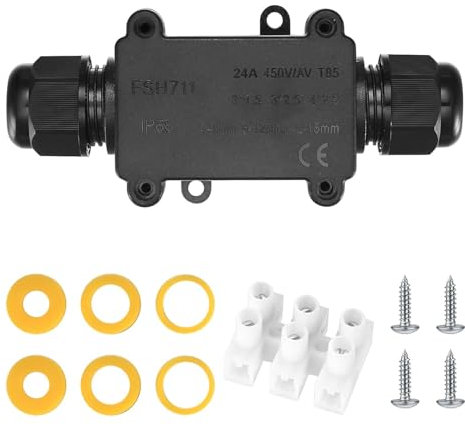 Caja de Conexiones IP68 Impermeable, 2 Vías Cajas de Empalmes Estanca Exterior Electrica, Conectores de Cable M20 para 5-9mm y 9-12mm Diámetro Cable, con Terminales 3 Pines