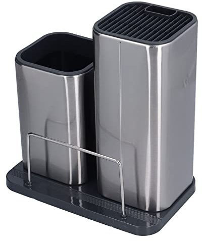 Portacuchillos y porta utensilios, bloque de cuchillos universal de acero inoxidable sin cuchillos Organizador de cuchillos multifunción para encimera de cocina
