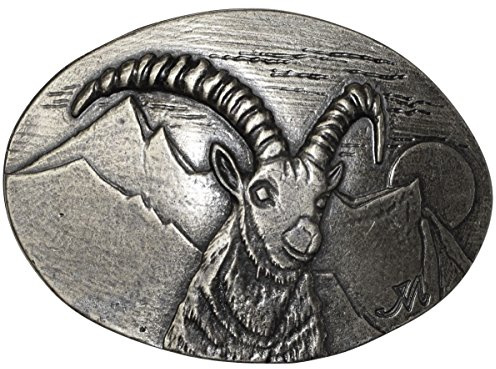 BELTINGER Gürtelschnalle Steinbock 4,0 cm | Buckle Wechselschließe Gürtelschließe 40mm Massiv | für Jagd-Outfit | Wechselgürtel bis 4cm | Altsilber