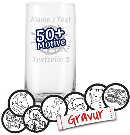 LEONARDO Kinder Trinkglas/Wasserglas mit Gravur personalisiert/Namen Text Motiv, Mädchen/Junge Glas DAILY, 330 ml graviert