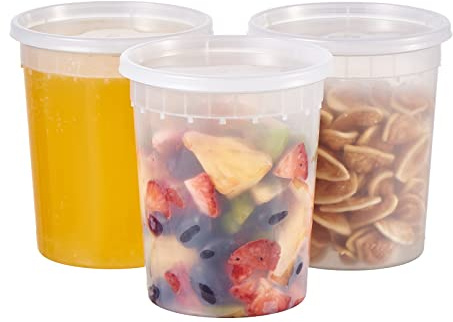 32oz Plastic Deli Containers, 24 Sets - Leakproof, Stackable, BPA Free, Microwavable, Freezer Safe