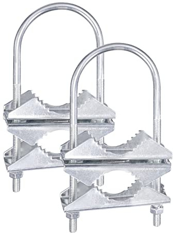 Eightwood Mastschelle Doppelschelle Masthalter Antenne Rohr 2 Set U-Bügel | V Backen Block Mast zu Mast Montage, Rohr 25-54mm, Verzinkter Stahl Rostfrei, für TV CB Amateurfunk Yagi WLAN Antenne Balkon