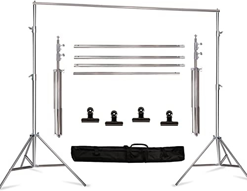 GSKAIWEN Support de toile de fond réglable en acier inoxydable de 2,5 x 3 m avec sac de transport pour fêtes, mariages, studio de photographie
