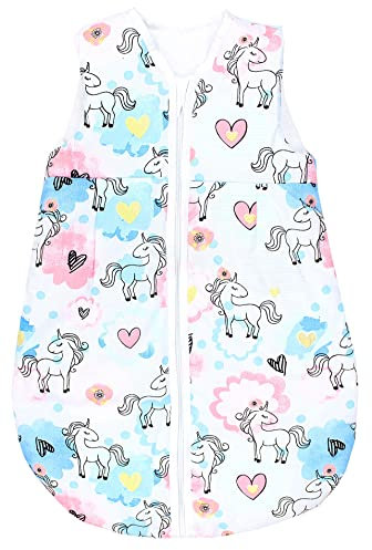 TupTam Schlafsack Baby - Wärmender Ganzjahresschlafsack 2.5 TOG, OEKO-TEX, Ärmellos, Farbe: Einhorn Rosa/Blau, Größe: 104-110