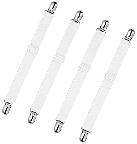 StrapStop Rust Proof Nickel Plated Bed Sheet Grippers (Set of 4) — Advance Clenching System to Keep the Bedsheet in Place — Extendable Upto 38 cm & Multifunctional for Couch, Crib, Ironing Board etc