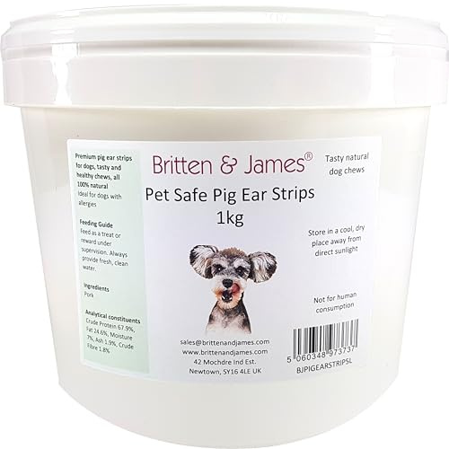 Pig Ear Strips for Dogs (1kg tub) by Britten & James | A 100% Natural Healthy Dog Chew Treat