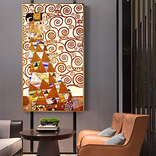 OUSHION ART Gustav Klimt Vita Di Albero Pittura Produzione sul Muro Astratto Ritratto Geometrico Pattern Arte Stampe Canvas Home Decor 160x80cm telaio interno