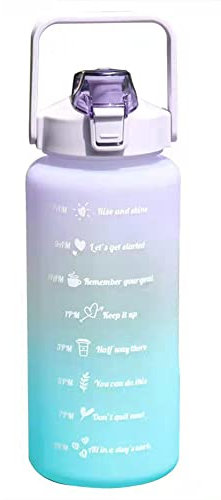 Labstandard 2L Motivational Fitness Sport Water Bottle with Straw & Time Marking Carrying Loop Leak-proof BPA-free Drinking Plastic Large Gym Drinks Bottle for Women Men (Purple)