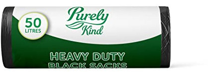 Blake & White Purely Kind Black Sacks 50L - Ultra Durable & Eco Friendly Recyclable Bin Bags - Heavy Duty Bin Liners for Household, Office, and Kitchen - Roll of 30