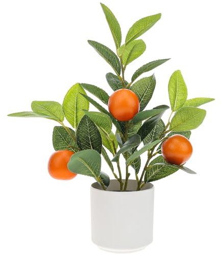 Woration Künstliche orangefarbene Pflanze im Topf 35 cm Kleiner Künstlicher Obst Orangenbaum Bonsai mit schwarzem Topf Tischdekoration Heim Schreibtischregal Dekoration