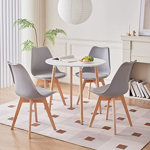GrandCA HOME Tavolo da Pranzo e 4 Sedie da Pranzo Set da Pranzo Moderno, Struttura di Giunzione Tavolo Rotondo da Tavolo e Sedie da Cucina Grigio