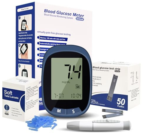 Blood Glucose Monitors,Blood Glucose Meter, Blood Sugar Tester With Test Strips x 50 and Lancet x 50 for UK Diabetics -in mmol/L