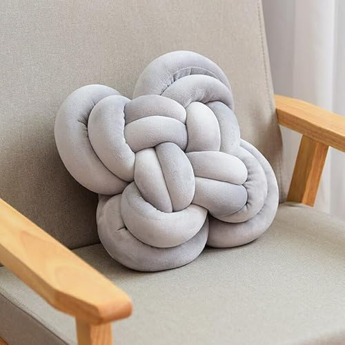 SYSUII Weiche Knoten-Ballkissen, 35 * 35cm Knotenkissen Geknotetes Kissen Wurfkissen Süß Plüsch Zierkissen Kinderzimmerdekoration Couchkissen, Sofa Kissen für Schlafzimmer, Zuhause-grau