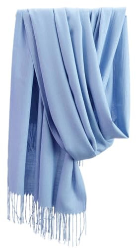 Wambere Damen Schal,Warm Herbst unifarben Baumwolle Schultertuch Plaid Deckenschal Modeschal Weich Oversized Herbstschal Warme Winter Stola weichem Fransensaum,Hellblau