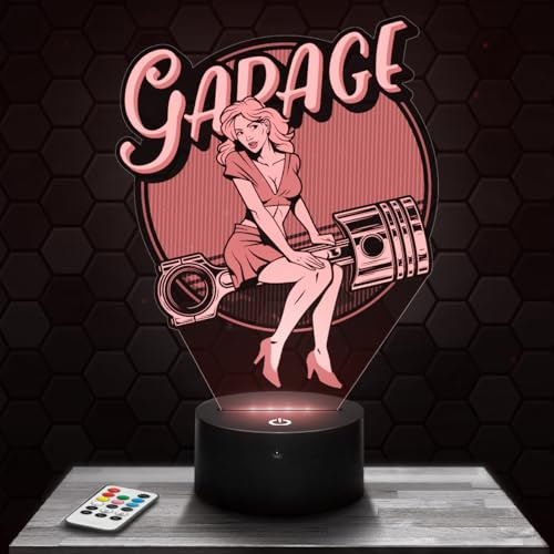 Lampephoto.fr - Lampada 3D Autorimessa Pin Up Vintage, Decorazione SexY. Idea Regalo oggetto Garage Pin Up Vintage Luce Notturna Adulto Decorazione Camera, Idea Regalo Natale Originale, Gadget, Led