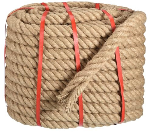QUARKZMAN Naturel Jute Corde, 1-17/64 x 100 Ft Épais Tordu Manille Corde Polyvalent pour Remorqueur de Guerre, Hamac, Escalade, Navigation, suspensions