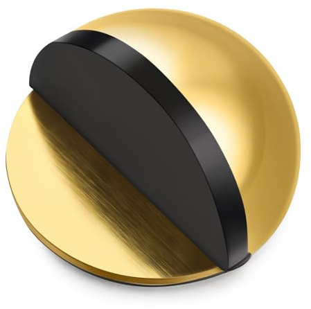 Hotop Adhesive Floor Door Stop Stainless Steel, Gold, 1 Pcs | Stick on Stopper with Rubber Base, Half Moon Wall Protector with Glues, Mounted for Hard Floor Glass Bathroom Tile, No Drill