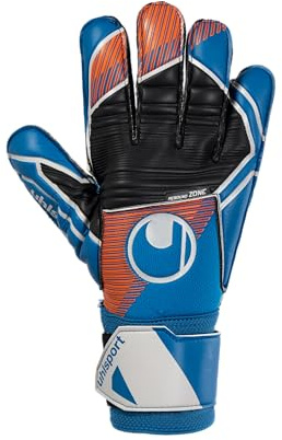 uhlsport Fußball Torwarthandschuhe für Kinder und Erwachsene, Soft Pro - atmungsaktive Fussball Torhüter-Handschuhe mit Handgelenkfixierung und herausragendem Grip, blau/orange/weiß, Größe 5-11
