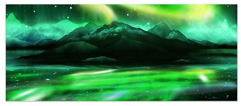wandmotiv24 Leinwandbild Grünes Nordlicht 120x50cm (BxH) M0475