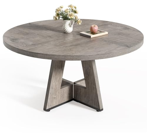LITTLE TREE Runder Esstisch für 4–6 Personen, 119,9 cm Esszimmertisch mit Holzsockel, graue Esstische, runde Küchentische für Esszimmer, Küche, Wohnzimmer (nur Tisch)