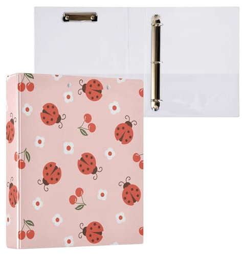 3,8 cm Ordner mit 3 Ringen, Marienkäfer, Kirschblumen, Ordner mit Taschen, 3 Löcher, Ordner für Schule, Büro, 2 Stück