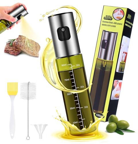 Zanfqvo Ölsprüher zum Kochen - Öl Sprühflasche Spezielles Grünes UV-Schutz Glas - Professionell Ölspray 100% BPA frei - für Grillen, Salat, Backen