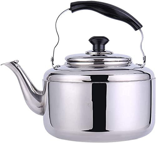 CAFIEDR Teekanne für Herd, Teekessel, Herdplatte, Edelstahl-Teekanne, Wasserkocher, Hot Pot, Wasserkessel, Teekanne für Herd, Instant-Hot Pot, Teekessel (Silber, 5 l)