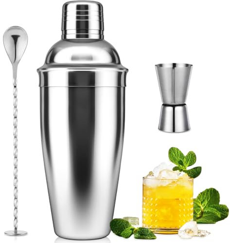 Cocktail-Shaker-Set, 750 ml, Getränkemixer mit integriertem Sieb, Messbecher und Rührlöffel zum Mischen von Getränken, Margaritas, Anfängerfreundlicher Edelstahl-Mixer, Barutensilien-Werkzeug