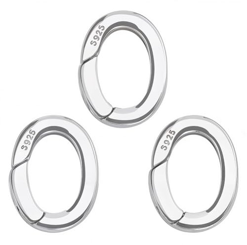 SUNNYCLUE 1 caja de 3 piezas de Clip de Anillo de Resorte de 15mm 925 anillos Ovalados de Resorte de Plata Esterlina Cierres de Clip de Mosquetón de Metal A Granel Ganchos de Presión para Monedero An