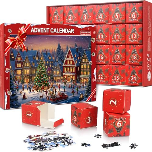 Adventskalender 2025 Puzzle Weihnachtskalender 2025 Jigsaw 24 Tage 1008 Teile Countdown Kalender Familienspaß Erwachsene Weihnachtsdeko (Puzzle-3)