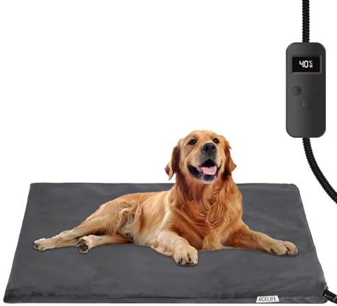 ACELIFE Haustier Heizkissen für Hund und Katze, Heizmatte mit Timer und Temperatur Einstellbar, Sicher Heizdecke Wärmematte Hundekissen Hundebett für Hundehütte Katzenhütte Kaninchen, 45x70 cm