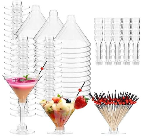 KUAOOAUK 50 vasos de martini, copas de cóctel de 5 onzas, 2 vasos de margarita con 100 copas de fruta, copas de vino transparentes para champán, aperitivos, fiestas, bodas
