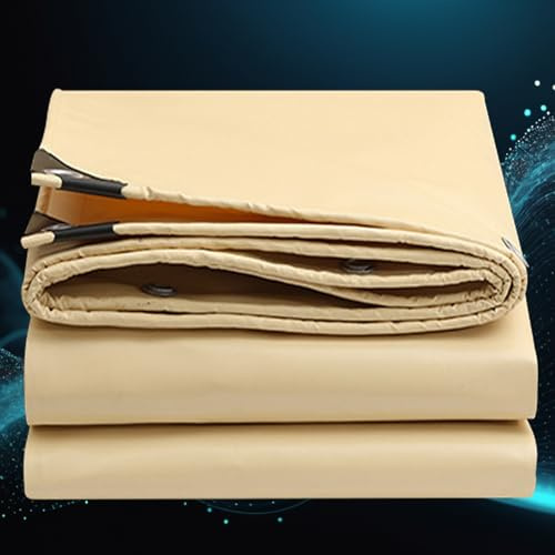 Telone Impermeabile, Telone Occhiellato 2.8 x 4 m Pvc, 500 G/M², Antistrappo Impermeabile Rinforzato Coperture Copri Legna per Camion, Mobili, Piscina, Coprire Legna, Beige