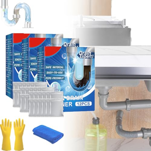 Detergente per scarichi potente, nuovo detergente per scarichi 2024, detergente per tubi, detergente per scarichi e lavandini potente per cucina, bagno, WC (3 Box)