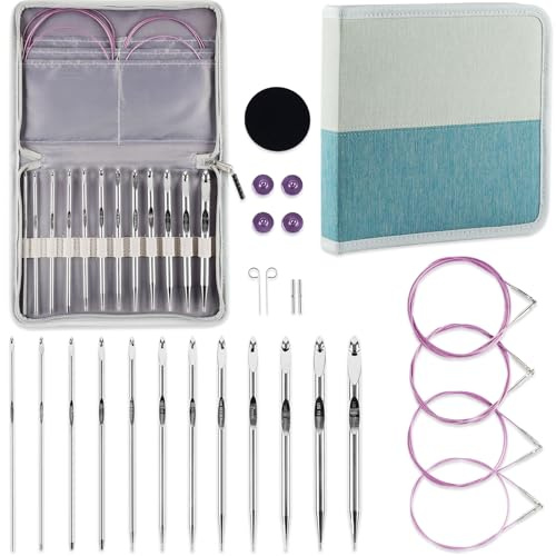 Svartur Tunesische Häkelnadel-Set mit Kabel, Afghanische Häkelnadeln, austauschbar, Größe von 3 mm - 10 mm, Aluminium Häkelnadeln zum Häkeln