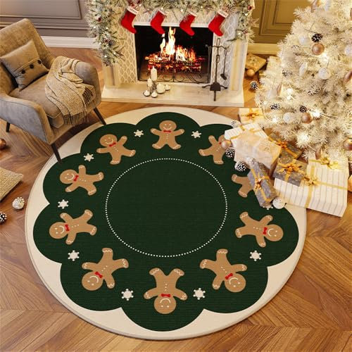 Highdi Tappeto Rotondo Salotto, Morbido Moderno Tappetini Natale Antiscivolo Tappeto per Bambini Cameretta Cucina Casa Zona Balcone Tappet Tavolino (omino di Pan di Zenzero Verde,120cm)