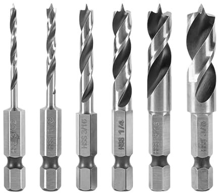 Juego de 6 brocas pequeñas para madera, hexagonal, brocas en espiral con punta de centrado y precortador, para madera dura y blanda, contrachapada