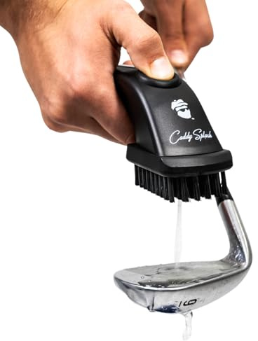 Caddy Splash Golfschlägerbürste Pro mit Wasser (schwarz) – robuster, einziehbarer Clip – Druckknopf für einfache Reinigung mit Nylonborsten – fasst 118 ml Wasser – Golfzubehör – USA Company