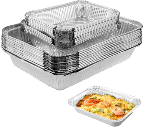 VIDETOL 60 Stück Aluschalen Grill, Grillschalen Aluminium, 2250ml/1100ml/800ml Alu Backformen Quadratisch, Alu Grillschalen Wiederverwendbar für Kochen, Buffet und Backen