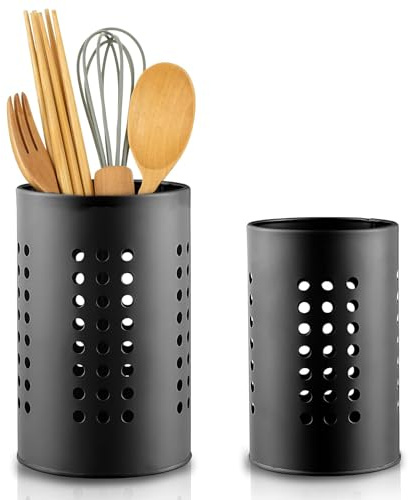 Fine jade2 2 Stück Küchenutensilienhalter Edelstahl Schwarze Utensilien Caddy für die Arbeitsfläche, Küchen Aufbewahrung