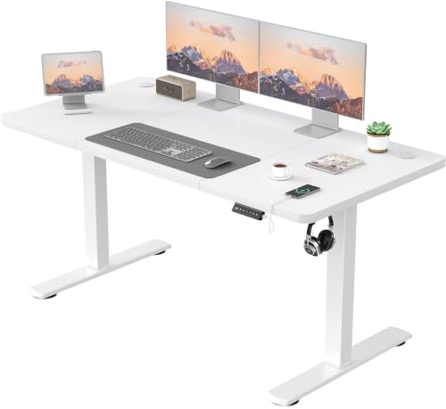 JUMMICO Bureau Assis-Debout Électrique 140x60cm, USB & 2 Mémoires, Blanc