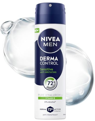 NIVEA MEN Derma Control Sensitive Antitranspirant für Herren Spray - 72h Schutz mit Hyaluronsäure und Vitamin E, 150ml