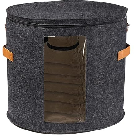 Raypontia 43x43x26cm Hut Aufbewahrungsbox, Hutschachtel Rund, Hat Organizer, Rund Mützen Aufbewahrung, Faltbarer Hut Reisekoffer Mit Staubdichtem Deckel, Dunkelgrau Hutkoffer Für Schrank Oder Reise