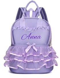 Sac à dos de ballet personnalisé pour petites filles, sac de danse personnalisé avec nom cadeau pour enfants, sac de gymnastique en dentelle pour claquettes de jazz, violet, L