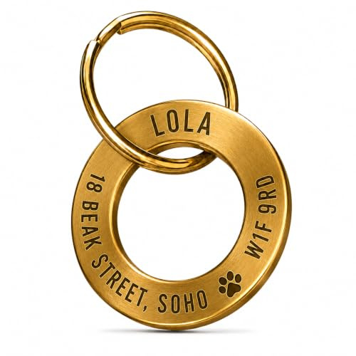 Charmify Dog Tag Engraved UK – Personalised Solid Brass Pet ID Tag for Dogs or Cats | Custom Deep Engraved Name Tag for Dog Collar | Durable Pet Tag with Clear Lettering & Polished Finish (L size)
